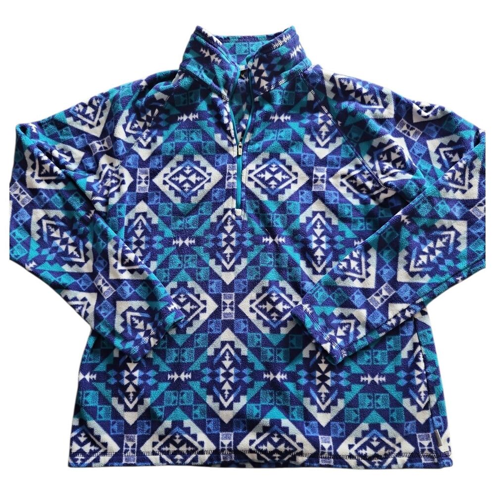 Eddie Bauer Fleece Pullover Jacket Size L Multicolored Aztec Print Quarter Zip